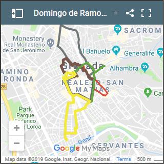 map of procecions of palm sunday in granada