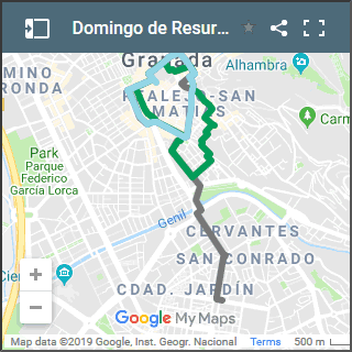 map of proceciones of easter sunday in granada