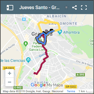 map of procecions of moundy thursday in granada