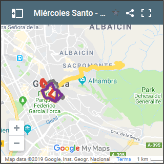 map of procecions of holy wednesday in granada