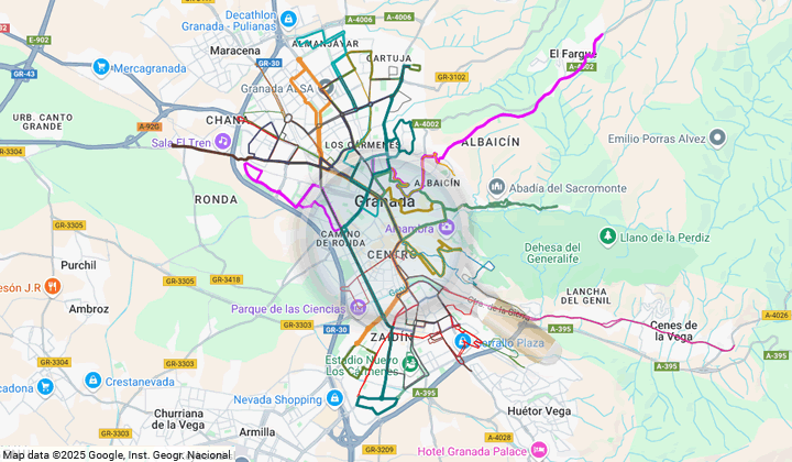 all routes of granada buses