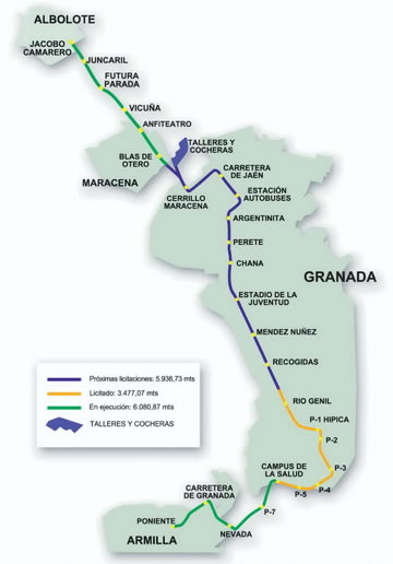 stops and routes of granada metro
