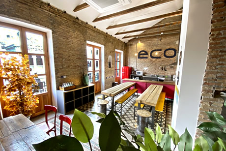 dining room in eco hostal