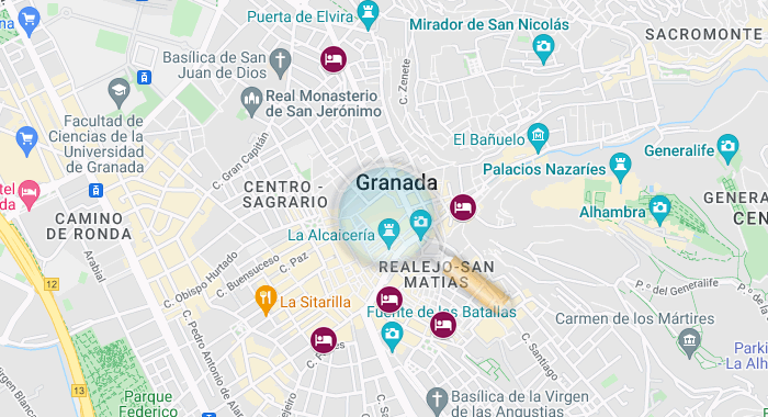 map of the best hostels in granada