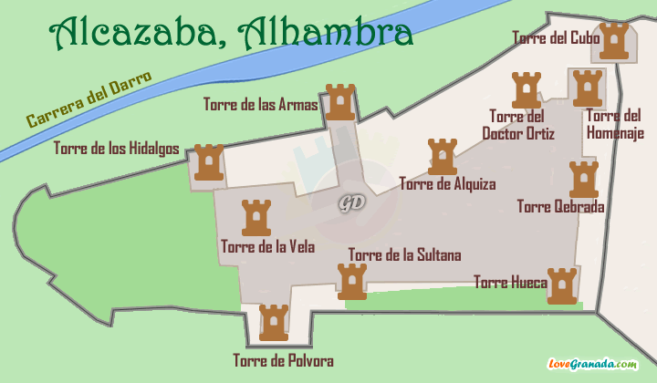 plan of the location of the towers of the alcazaba