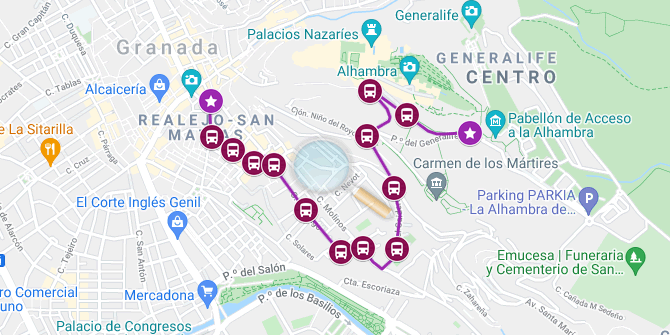 bus router from isabel catolica square to the alhambra