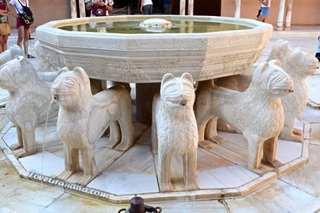 close view of the lions in leones palace of the alhambra