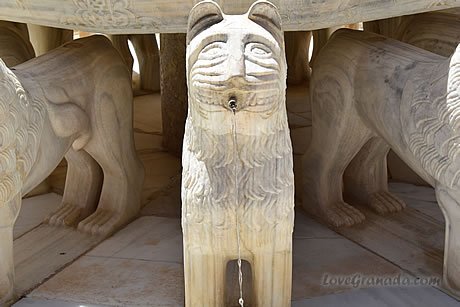 close view of the lions in the patios of leones in the alhambra