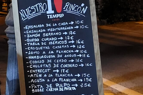 price board in nuestro rincon