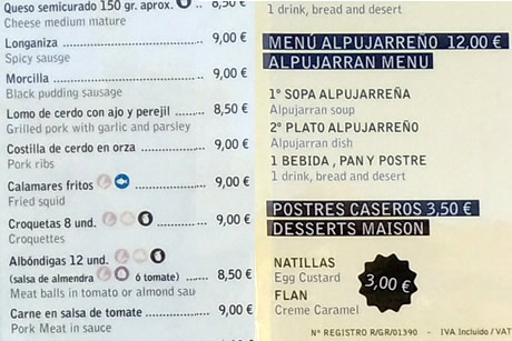 prices of the morayma restaurant