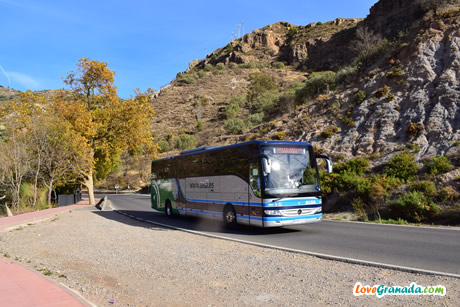 blue bus with lanjaron sign