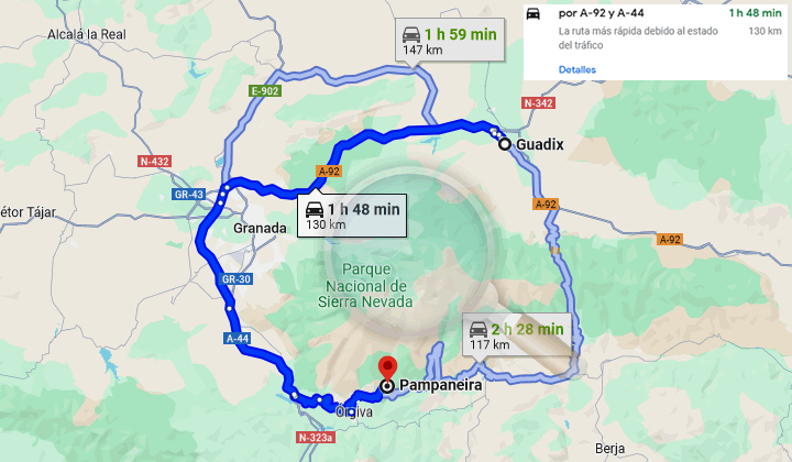 map how to get from guadix to the alpujarra