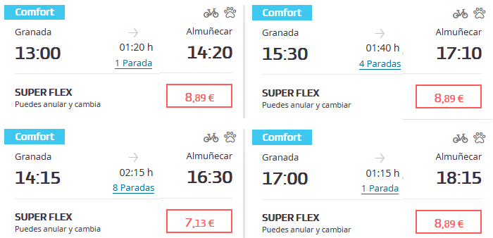 prices from granada to almuñecar
