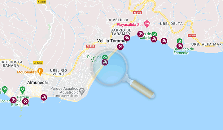 map of all beaches in almuñecar