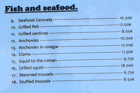menu with prices of the restaurant uha