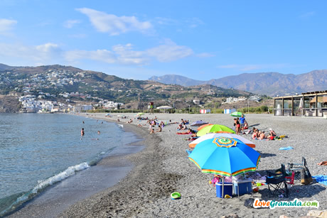 umbrellas in guardia beach of granada