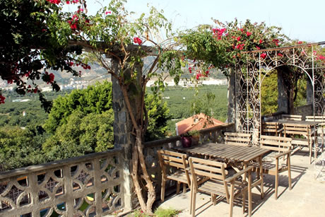 terrace with tables in tropical camping