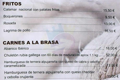 list of prices for fish and meat in amare beach