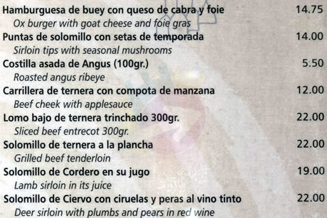 some prices of the restaurant bola marina