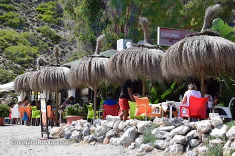 restaurant with plants around on the beach of cantarrijan