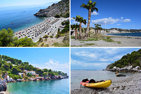la herradura beach with palm trees and kayaks