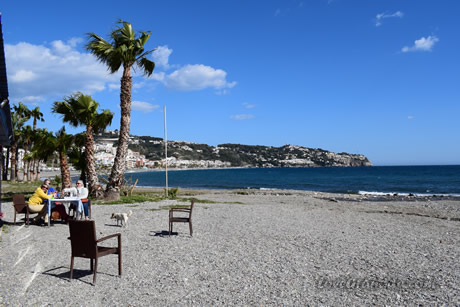 view of the sea and some tables in one of the restaurants of la herradura