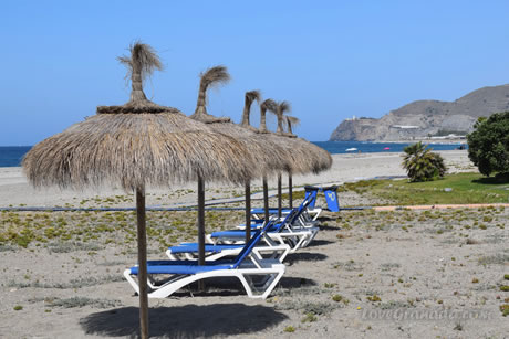 umbrellas made of cane in calahonda beach