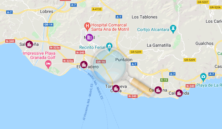 map of the town of motril and surrounding villages