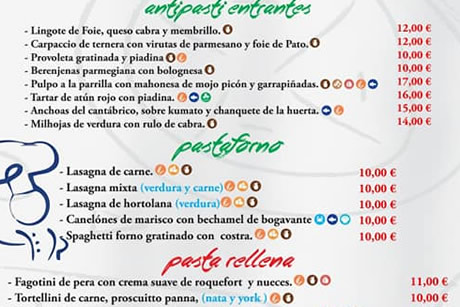 carta de precios en el pizzeria marillo en motril