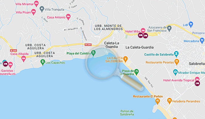 map of the best hotels in salobreña