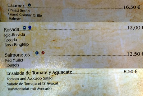 menu with prices restaurant bahia