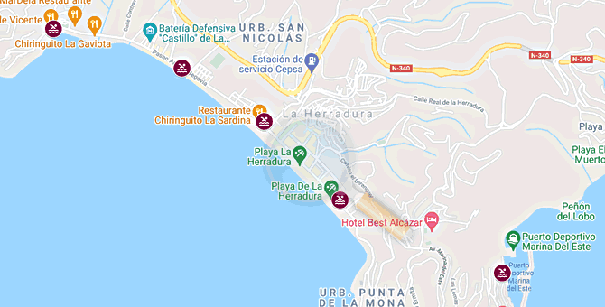 map of the scuba diving centres in granada costa tropical