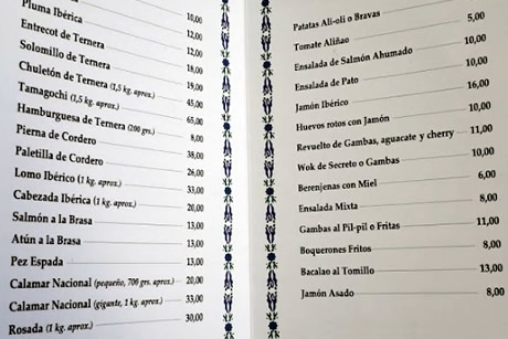 price listo of picoteo in the albaicin