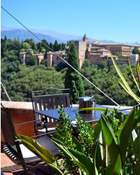 view of the alhambra from restaurant terrace in granada