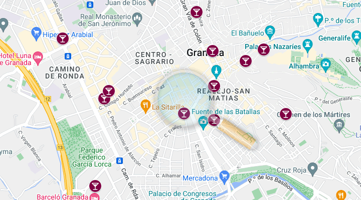 map of the location of granada pubs
