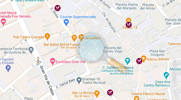 map of the location of granada tea houses