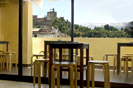 view of the alhambra from teahouse abacote in granada