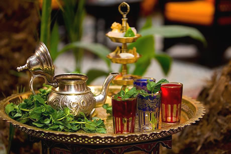 tray with tea in one of granada tea rooms