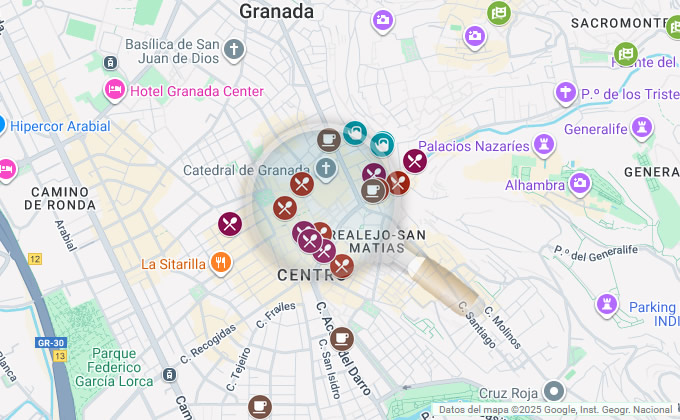 map of the places where to eat in granada