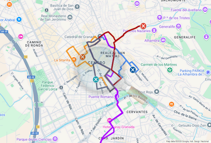 mapa de procesiones del lunes santo en granada 2025