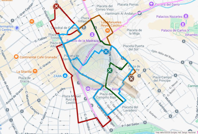 mapa de procesiones del miercoles santo en granada 2025