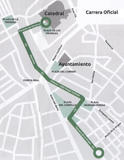 map of oficial route of the processions during holy week in granada