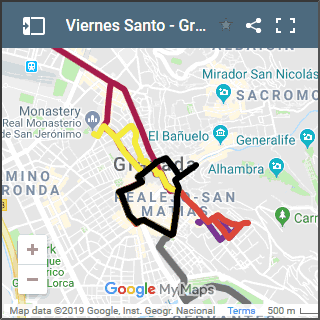 map of procecions of good friday in granada