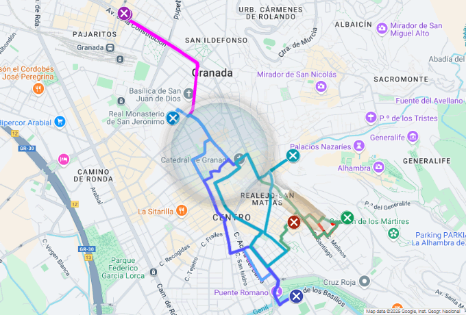 mapa de procesiones del viernes santo en granada 2025