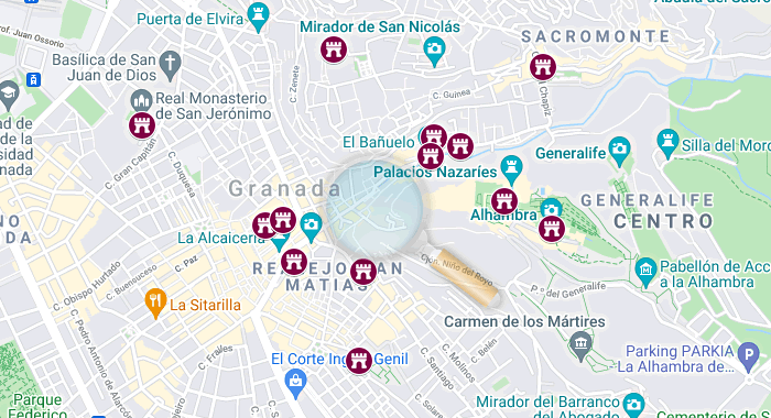 map of the sights included in granada card