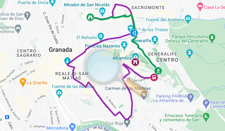 the way from alhambra to albaicin by bus and on foot
