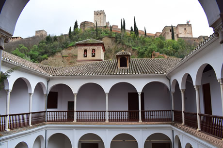 patio with views of the alhambra in the archaeological museum of granada