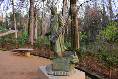 washington irving monument in the alhambra forest