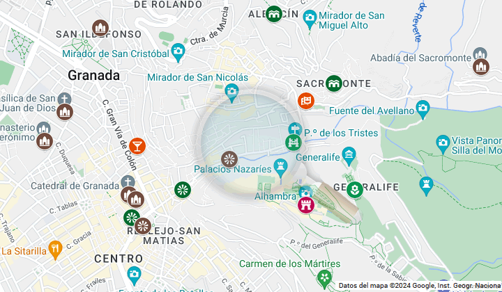 map with the location of the main things to do in granada