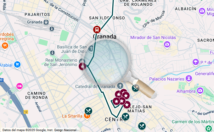 map of the itinerary second day in granada